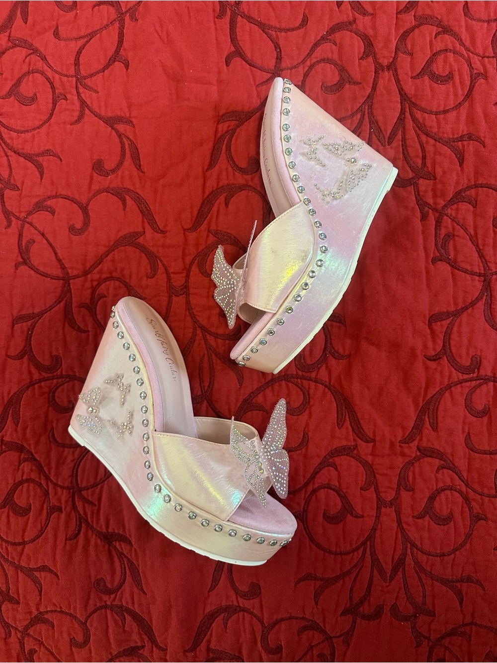 Sparkl Fairy Couture Women’s Pink Butterfly Wedge Heels - Picture 2 of 5